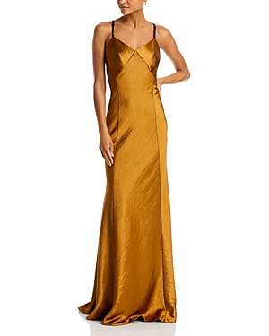 Shop Jason Wu Collection Satin Gown In Burnished Gold