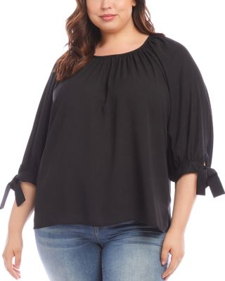 Karen Kane Plus Tie Sleeve Peasant Top