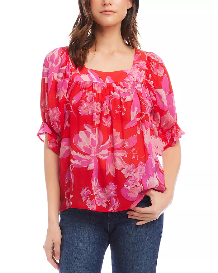 Karen Kane Petites Floral Ruffle Sleeve Top