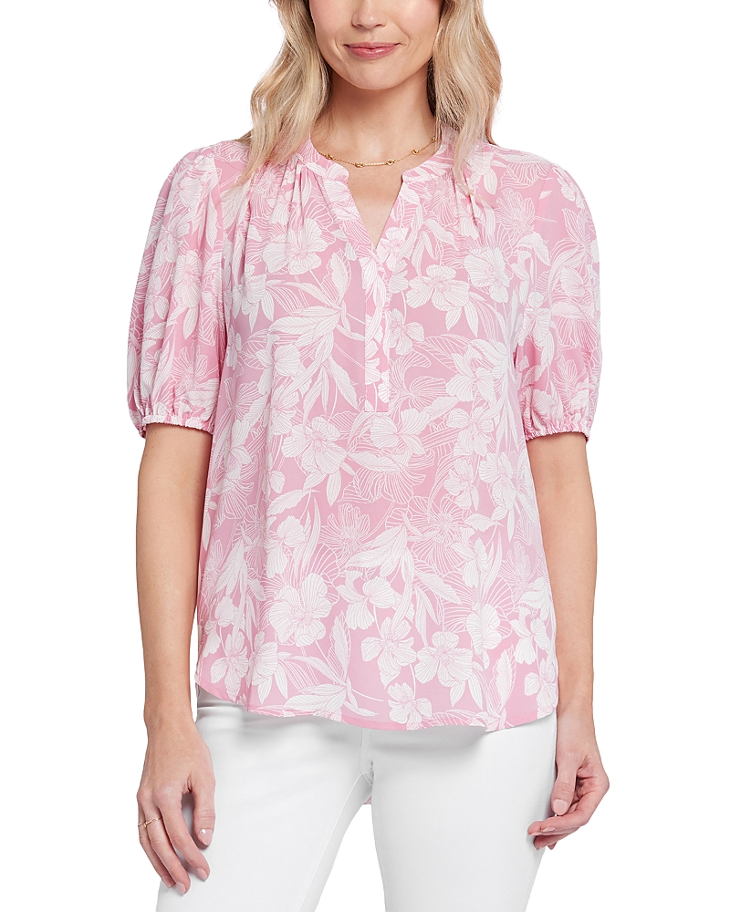 Nydj Floral Split Neck Draped Top