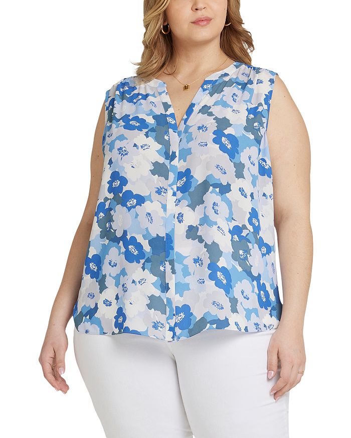 NYDJ Women's Pintuck Blouse in Bay Blues Garden Size: XS