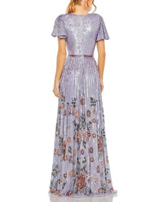 Flounce Sleeve V Neck Gown