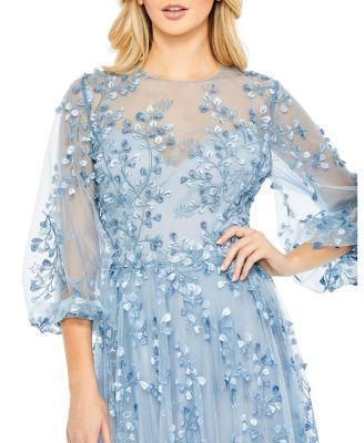 Embroidered Puff Sleeve A-Line Gown