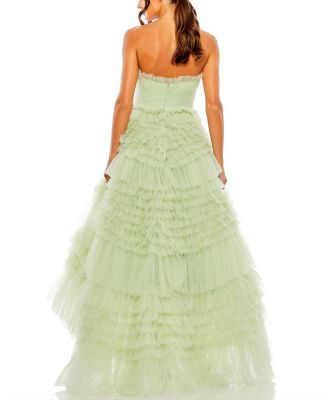 Strapless Tulle Ruffle Gown