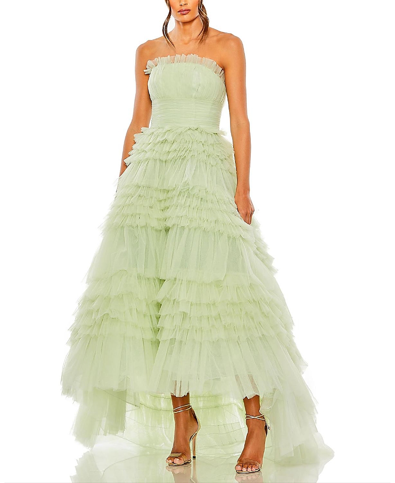 Mac Duggal Strapless Tulle Ruffle Gown