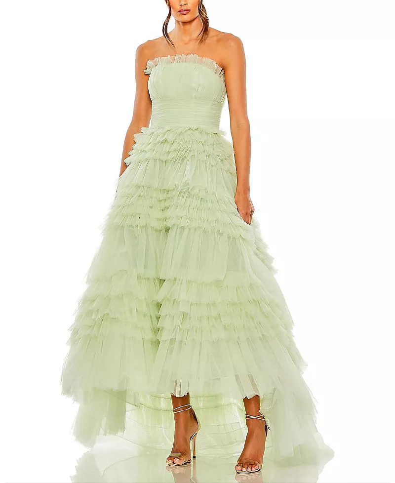 Mac Duggal Strapless Tulle Ruffle Gown