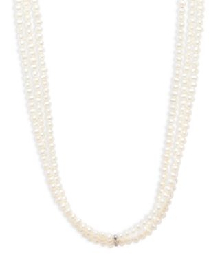 Shashi - Lola Swarovski Pearl Multi Strand Necklace in Sterling Silver, 12"-14"