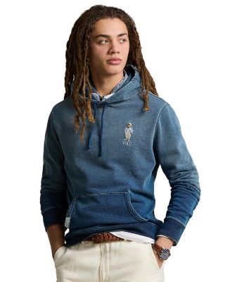 Polo Ralph Lauren - Cotton French Terry Indigo Dyed Polo Bear Embroidered Hoodie