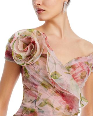 Organza Ruffled Rosette Gown