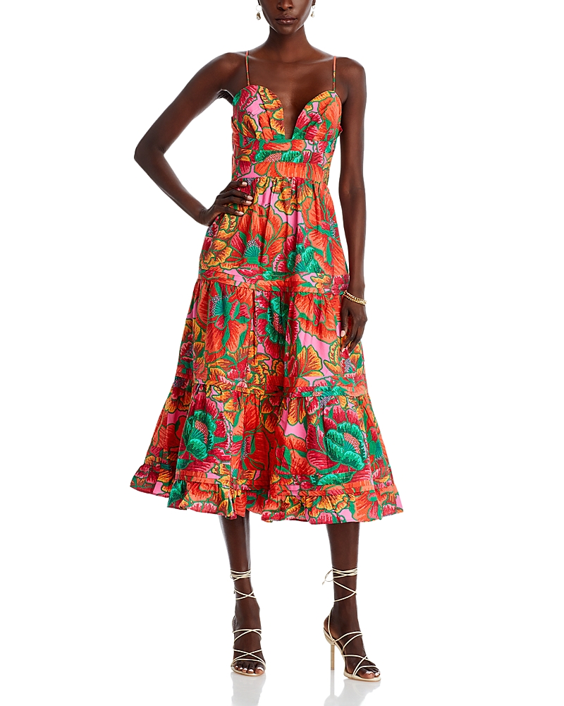 farm rio floral sketch tiered cotton midi dress FARM RIO