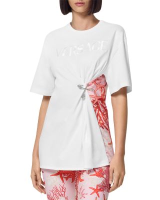 Versace Seaside Print Contrast Panel Logo Tee