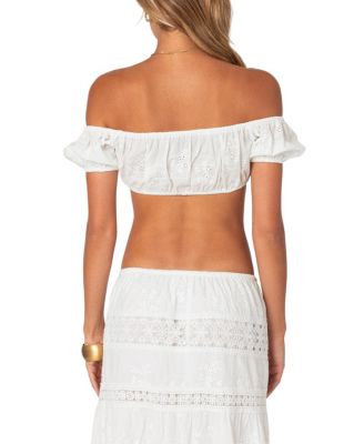 Skye Off Shoulder Eyelet Crop Top