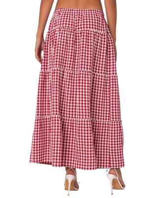 Gingham Side Slit Tiered Maxi Skirt