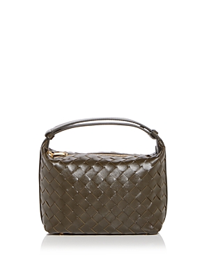Shop Bottega Veneta Wallace Mini Intrecciato Leather Shoulder Bag In Khaki/gold