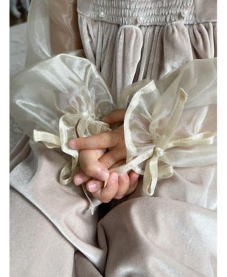 Girls' Helena Velour Dress with Organza Puff Sleeves - Baby, Little Kid, Big Kid