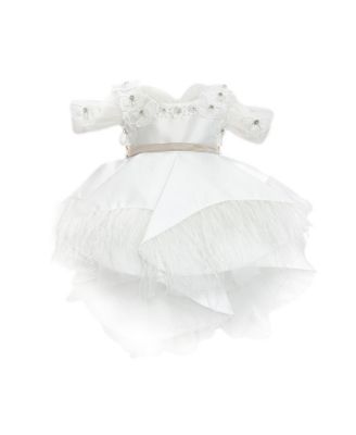 Petite Maison Kids - Girls' Constanza White Ceremony Dress with Champagne Bow - Baby, Little Kid, Big Kid