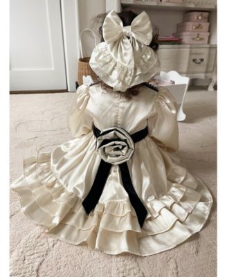 Girls' Evangeline Satin Champagne Ruffle Dress with Flower-shaped Rear Bow - Baby, Little Kid, Big Kid