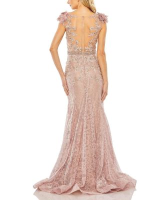 Mac Duggal Embroidered Illusion Appliqued Bodice Trumpet