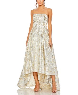 Mac Duggal - Brocade Strapless Golden Floral High Low Gown