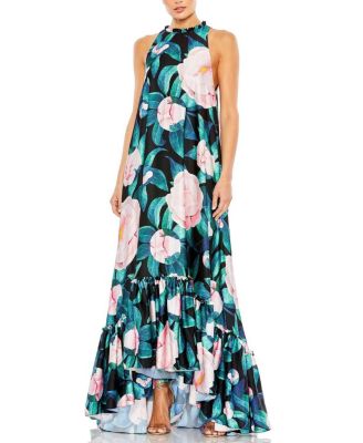 Mac Duggal - Floral Printed High Neck Babydoll Dress