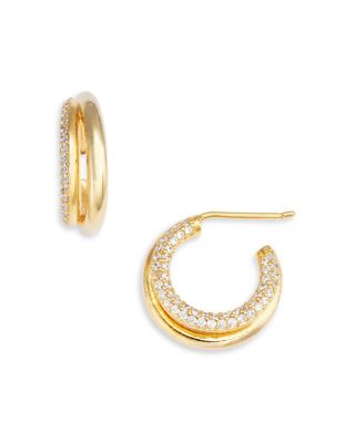 AQUA - Pave Double Row Open Hoop Earrings in 14K Gold Plated - Exclusive