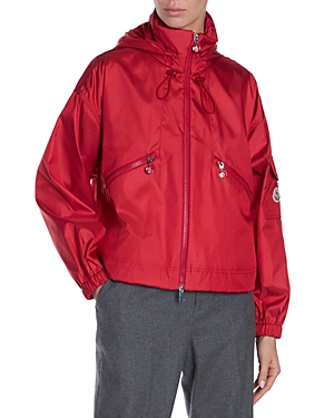 Moncler Hemar Concealed Hood Short Parka Jacket In Red