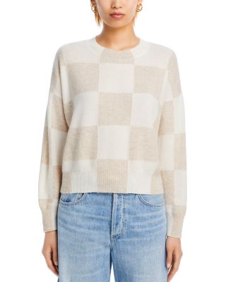 100% Cashmere Brushed Cropped Check Sweater - Exclusive