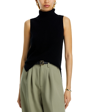 Aqua Cashmere Split Hem Turtleneck Tank - Exclusive In Black