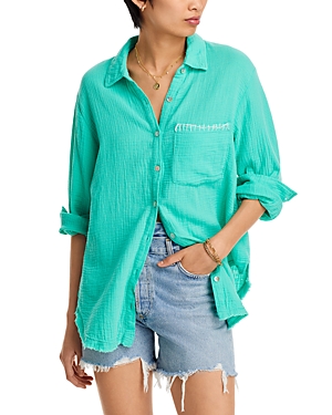 Shop Vintage Havana Meet Me At The Beach Gauze Shirt In Green