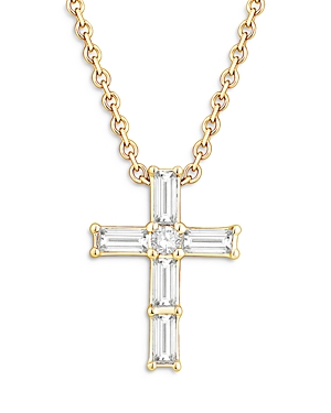 Bloomingdale's Diamond Baguette & Round Cross Pendant Necklace In 14k Yellow Gold, 0.16 Ct. T. W. In Gold