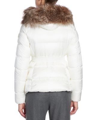 Boed Belted Down Jacket with Shearling Hood Trim