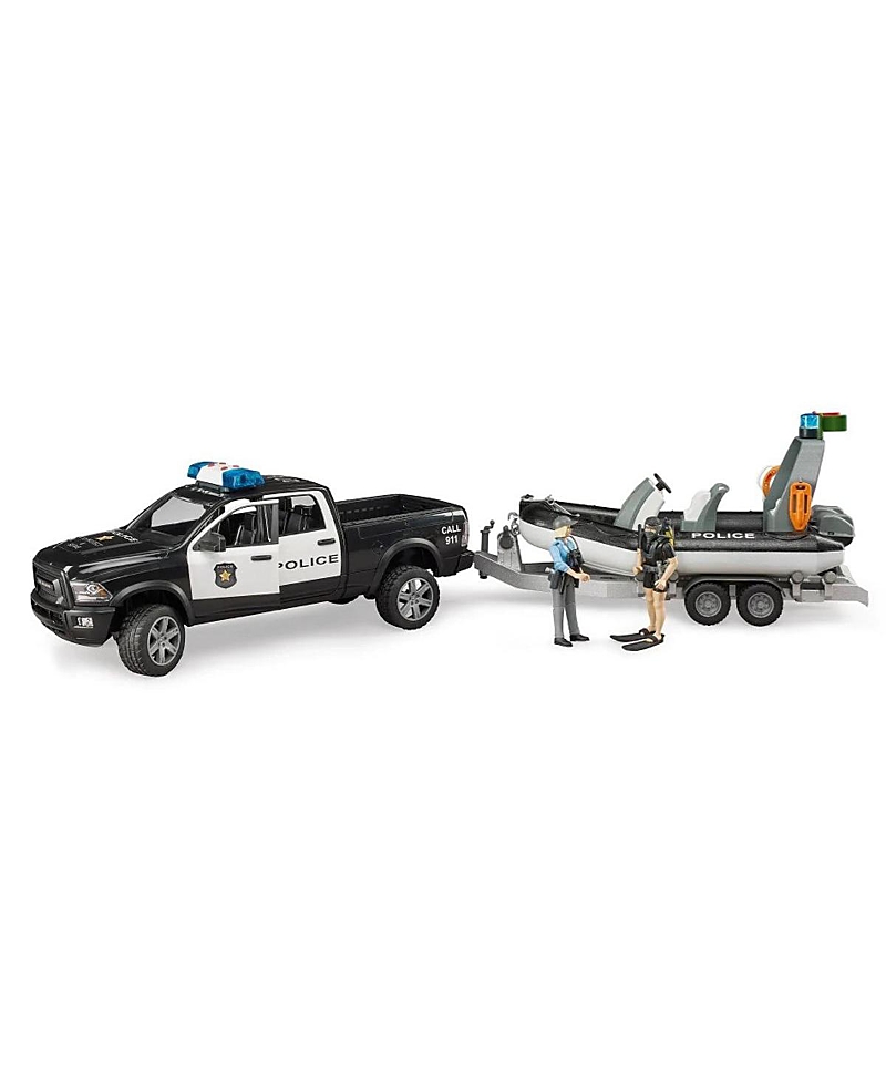 Bruder 1/16 Ram Police Pickup Truck With Trailer & Boat - Ages 5+