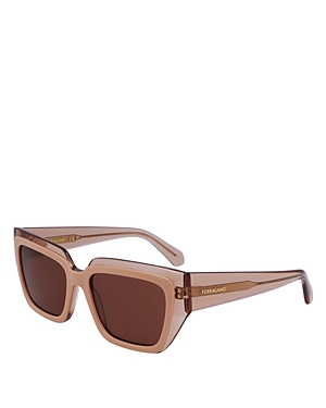 Shop Ferragamo Colorblock Square Sunglasses, 55mm In Tan/brown Solid