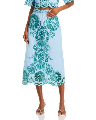 FARM Rio - Embroidered Midi Skirt