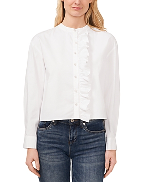Shop Cece Cropped Ruffled Shirt In Ultra White