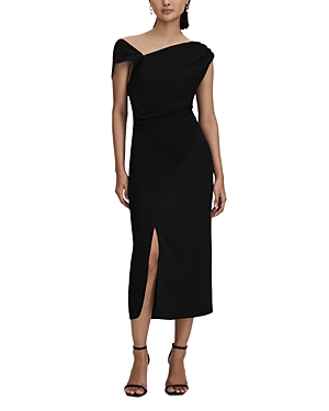 Shop Reiss Miller Asymmetric Neck Midi Dress In Black