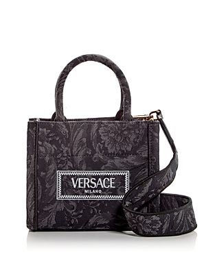 Versace Barocco Athena Small Canvas Tote In Black