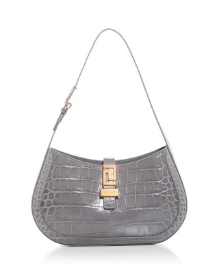 Versace - Greca Croc Embossed Leather Shoulder Bag