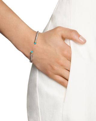 Sterling Silver & 14K Yellow Gold Cable Flex Turquoise Bracelet, 4mm