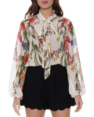 Gracia - Floral Print Tie Neck Blouse