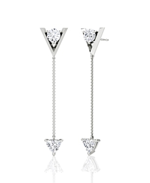 Shop Vrai V Duo Dangle Earrings In 14k White Gold/gold, 1.0ctw Round Brilliant & Trillion Lab Grown Diamonds