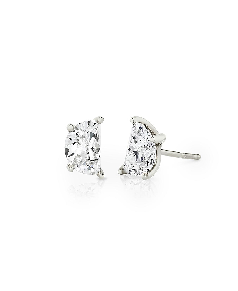 Vrai Iconic Lab-grown Diamond Stud Earrings In 14k White Gold/gold, 1.5ctw Half Moon Lab Grown Diamonds In K White Gold