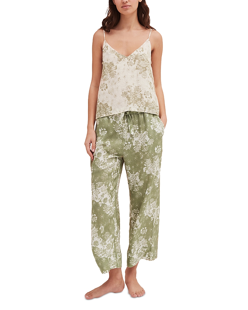 Desmond & Dempsey Floral Leopard-print Cami & Pants Pajama Set In Sage Green