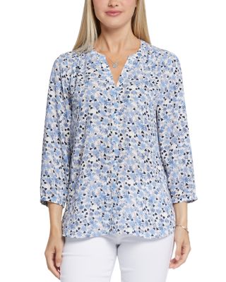Nydj Three Quarter Sleeve Printed Pintucked Back Blouse