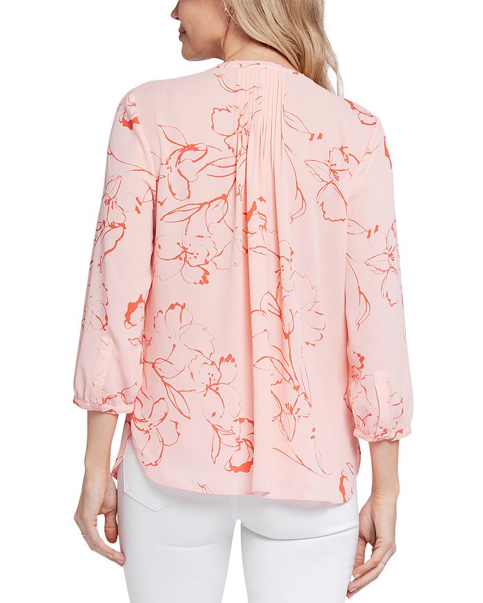 Shop Nydj Three Quarter Sleeve Printed Pintucked Back Blouse In Gianna Garden