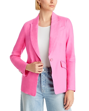 Shop Milly Single Button Classic Linen Blazer In Pink