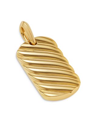 David Yurman Men's 18K Yellow Gold Sculptured Cable Dog Tag Pendant