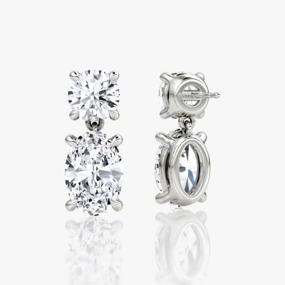  Signature Drop Earring in 14K White Gold, 6.0ctw Round Brilliant & Oval Lab Grown Diamonds