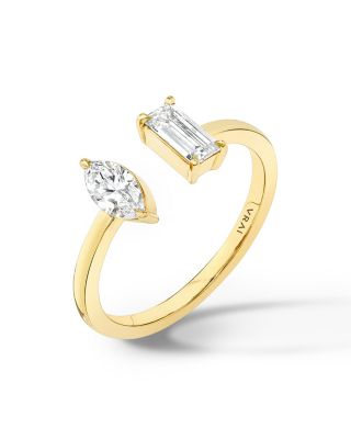 Mixed Lab-Grown Diamond Cuff Ring in 14K Yellow Gold, .50ctw Baguette &amp; Marquise Lab Grown Diamonds