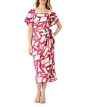 Nic + Zoe Nic+zoe Shadow Blocks Wrap Skirt Midi Dress In Red Multi